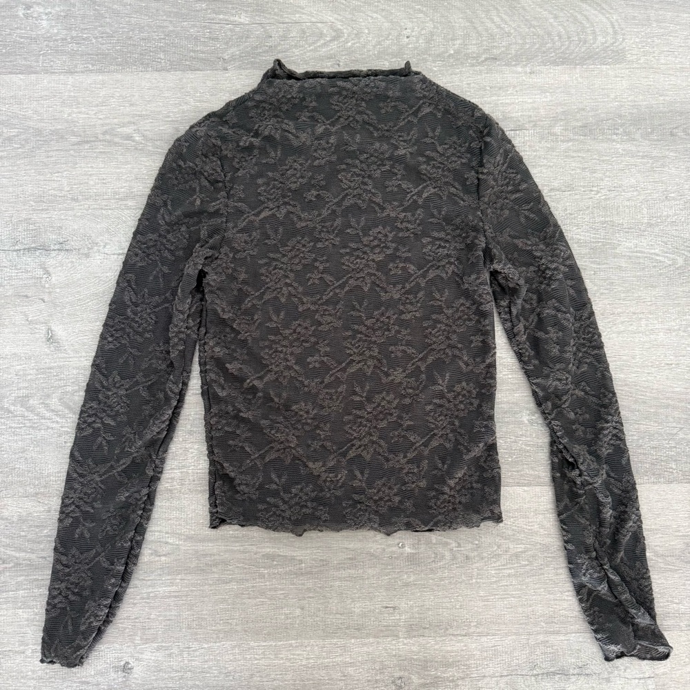 Charcoal Grey Lace Long-Sleeve Women's Top Size XS